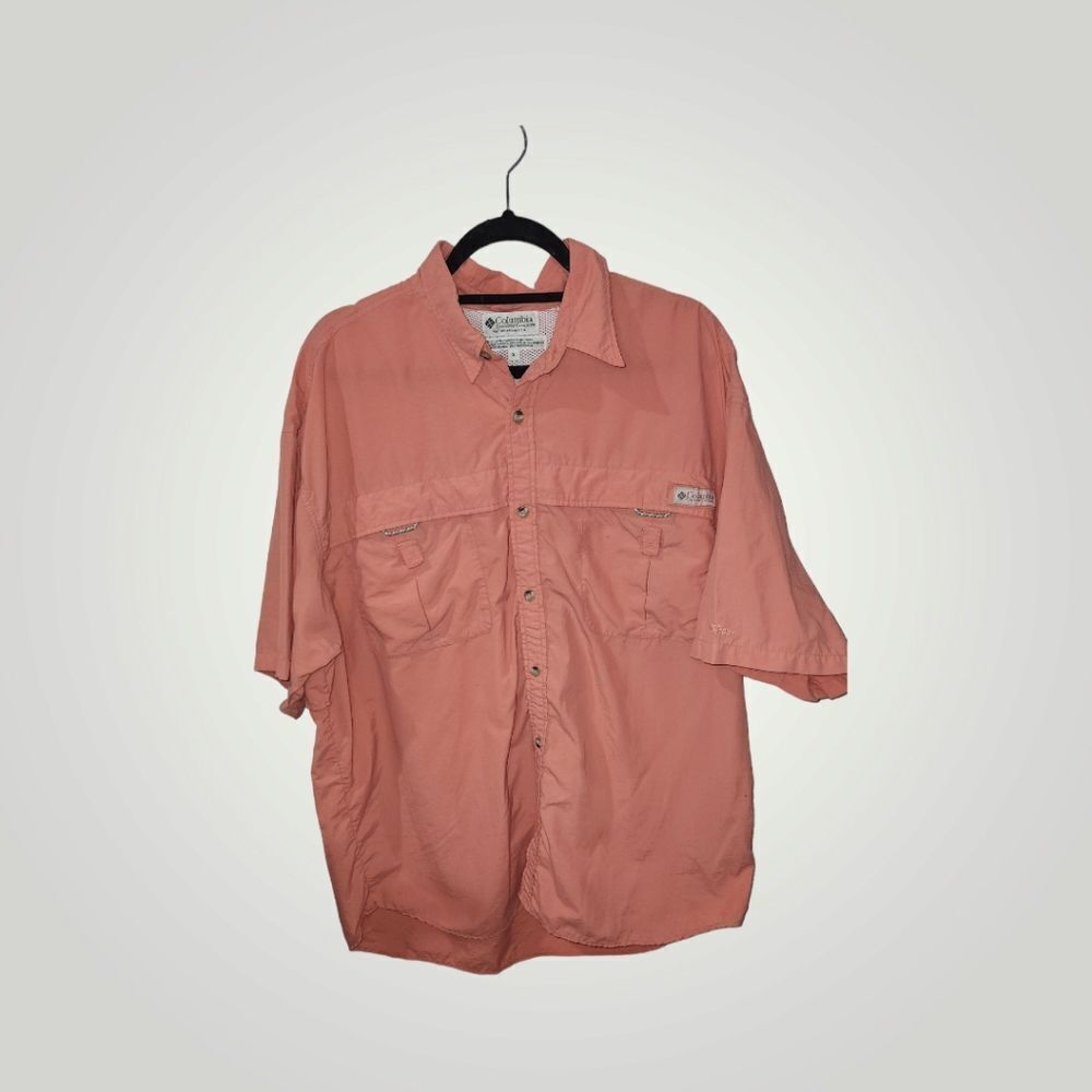 Columbia Men’s Button Up Vented Fishing Shirt Short Sleeve coral! Pink XL - Picture 3 of 9